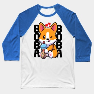 Cute Corgi Drink Milk Tea Boba Baseball T-Shirt